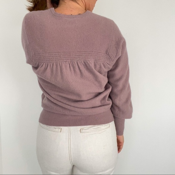 Vintage Lamb Wool Angora Blend Lilac Purple V Neck Puffy Sleeves Sweater S - Picture 5 of 8